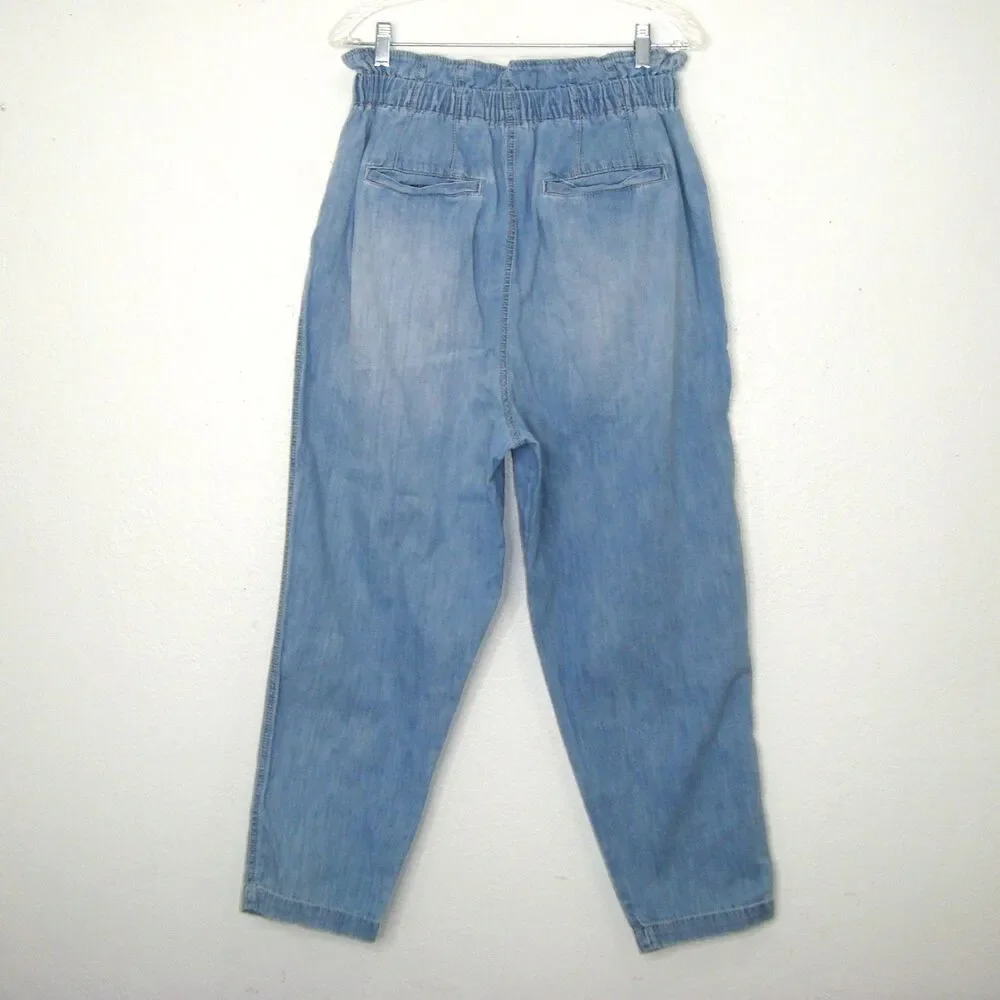 Free People Margate Pleated Paperbag Hemp Blend Button Fly Denim Pants